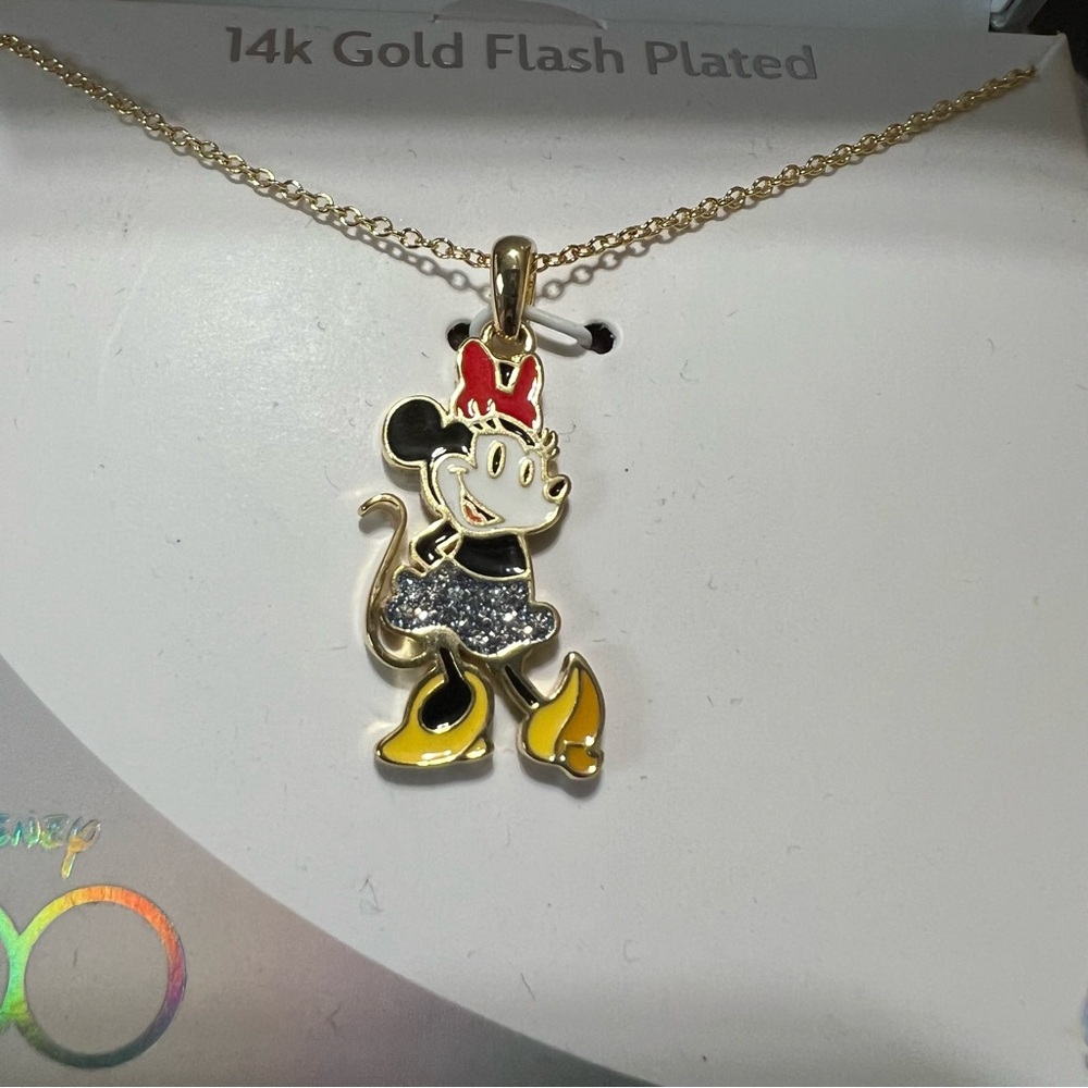 Disney 100 Minnie Mouse 14kt Gold
Flash Plated Necklace New